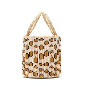 SENSI STUDIO leopard-print beaded-fringe bucket bag